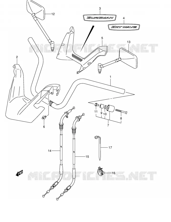 GUIDON (MODELE K4/K5/K6) Suzuki SCOOTER 250 BURGMAN 2004  AN250K4(E2)