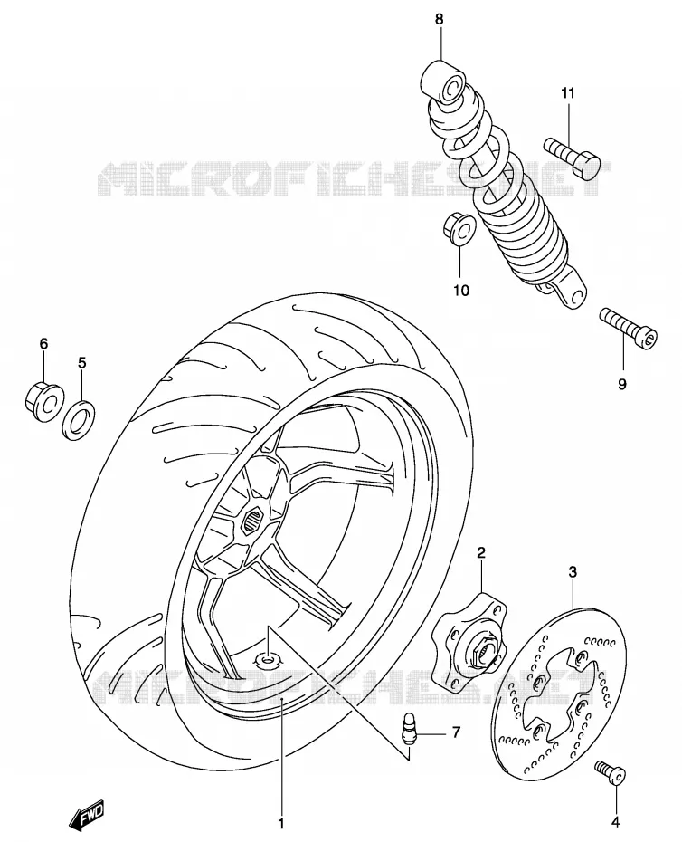ROUE ARRIERE (MODELE AY50WR K1/K2/AY50W K3) Suzuki SCOOTER 50 KATANA 2004  AY50SK4(P19)