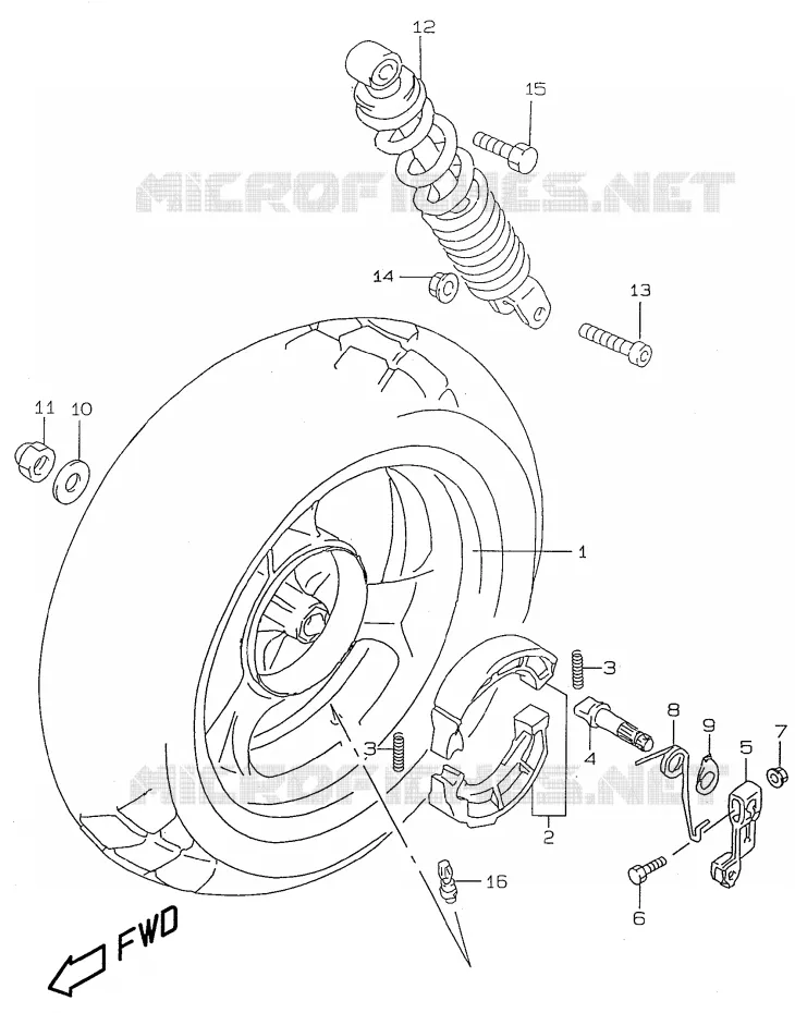 ROUE ARRIERE (model AY50 K1) Suzuki SCOOTER 50 KATANA 1999  AY50WRX(V/W/X/Y)