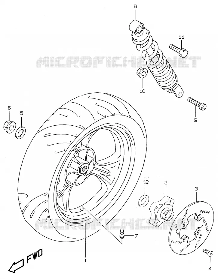 ROUE ARRIERE (model AY50W/WR X) Suzuki SCOOTER 50 KATANA 2000  AY50WY(V/W/X/Y)