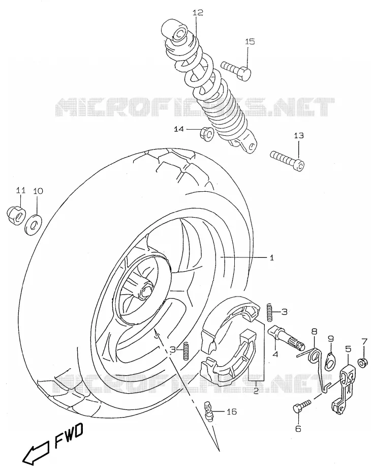 ROUE ARRIERE (model V/W and model AY50 X/Y) Suzuki SCOOTER 50 KATANA 2001  AY50WRK1(V/W/X/Y)