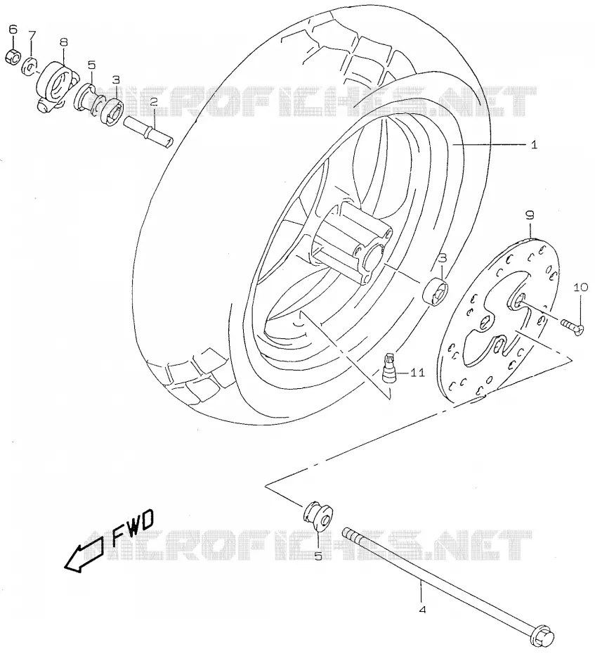 ROUE AVANT (model V/W/X) Suzuki SCOOTER 50 KATANA 1998  AY50WW(V/W/X/Y)