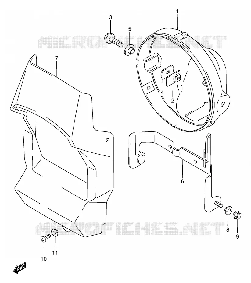 SUPPORT - CARENAGES DE PHARE Suzuki MOTO 200 DF 1998  DF200EW