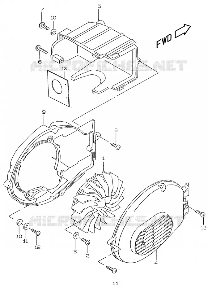 VENTILATEUR (model AY50) Suzuki SCOOTER 50 KATANA 2000  AY50WRY(V/W/X/Y)