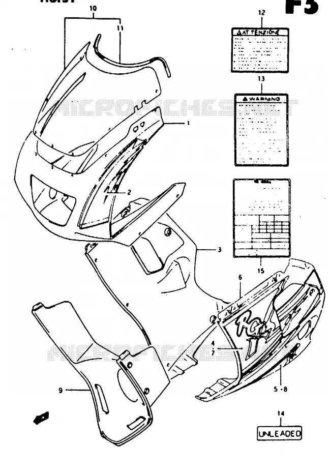 CARENAGES - ETIQUETTES (MODELE P ILE) Suzuki MOTO 125 RG 1993  RG125FP(N/P/R)