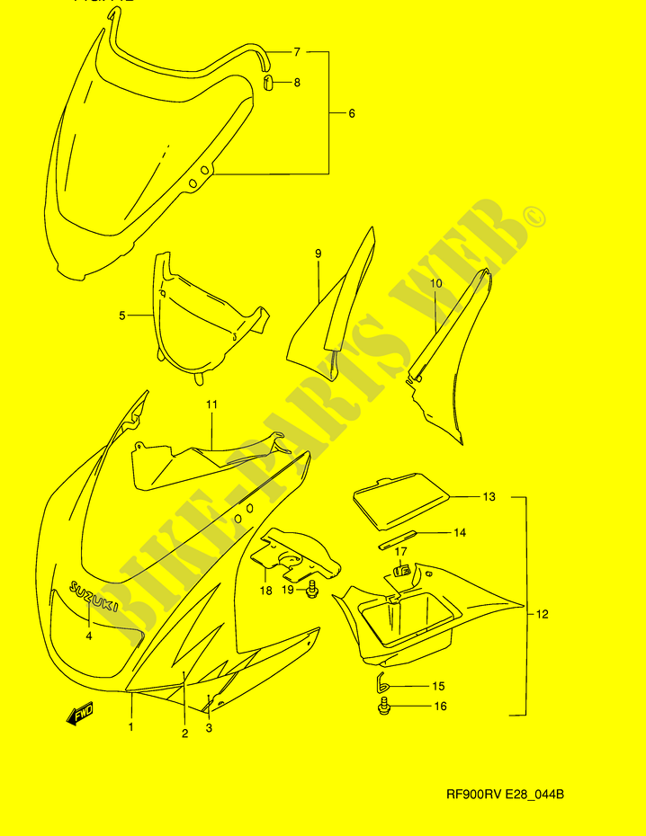 CARENAGES   ETIQUETTES (MODELE T/V) pour Suzuki RF 900 1994