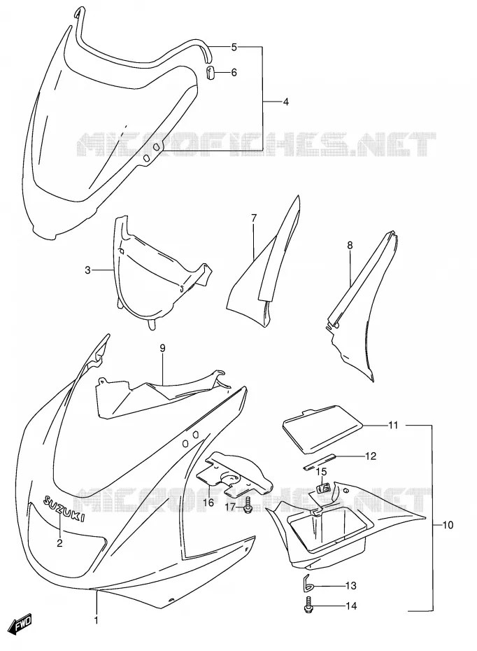 CARENAGES - ETIQUETTES (MODELE V) Suzuki MOTO 600 RF 1997  RF600RUV(E2)