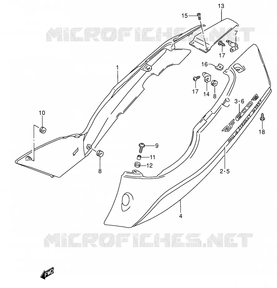 CARENAGES ARRIERE  (MODELE P/R/S/T) Suzuki MOTO 600 RF 1993  RF600RP(E2)