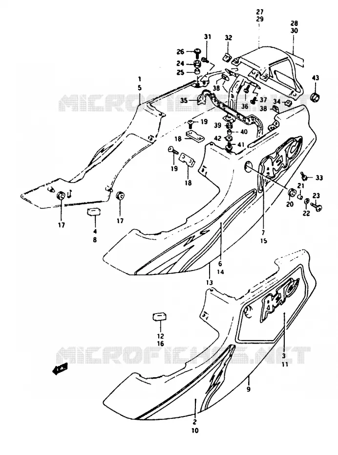 CARENAGES ARRIERE  (MODELE P) Suzuki MOTO 125 RG 1994  RG125FR(N/P/R)