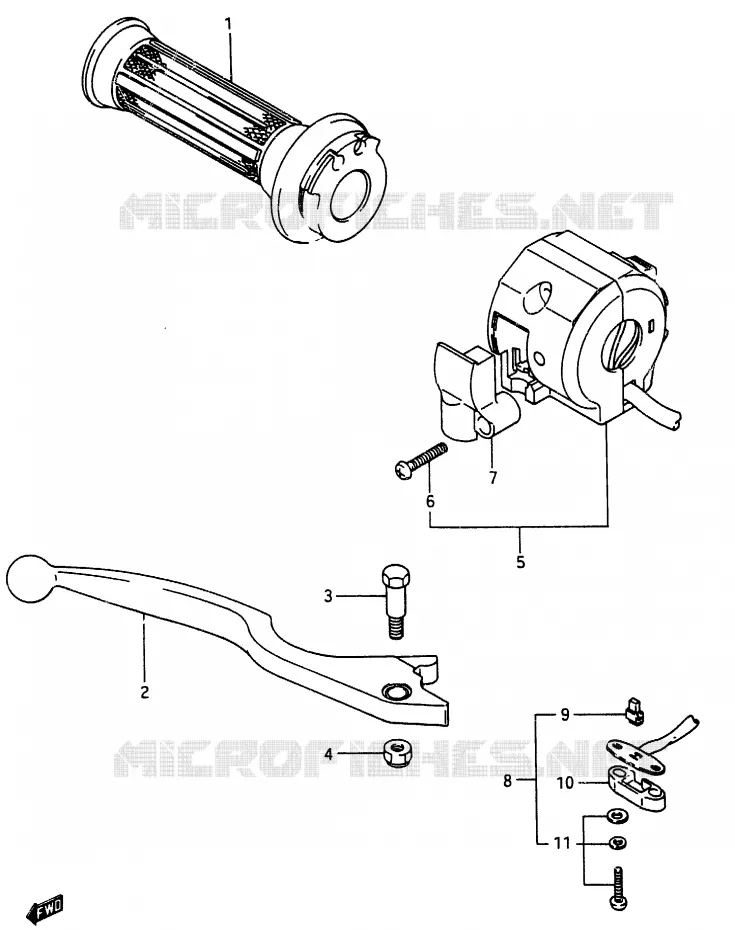 ENSEMBLE LEVIER - COMMODO DROIT (MODELE G) Suzuki MOTO 250 RG 1987  RG250H(G/H)