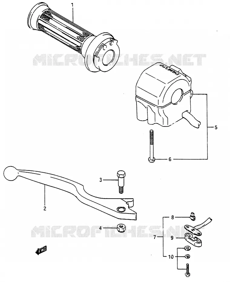 ENSEMBLE LEVIER - COMMODO DROIT (MODELE H) Suzuki MOTO 250 RG 1986  RG250FG(G/H)
