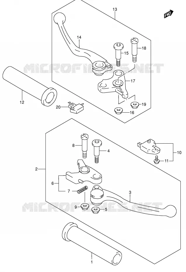 ENSEMBLE LEVIERS - POIGNEES (MODELE K5/K6) Suzuki MOTO 1500 INTRUDER 2007  VL1500K7(E2)