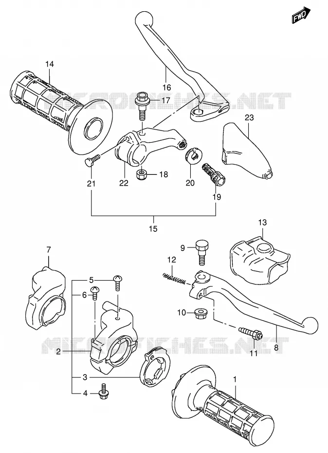 ENSEMBLE LEVIERS - POIGNEES Suzuki MOTO 125 RM 1997  RM125V(E2)