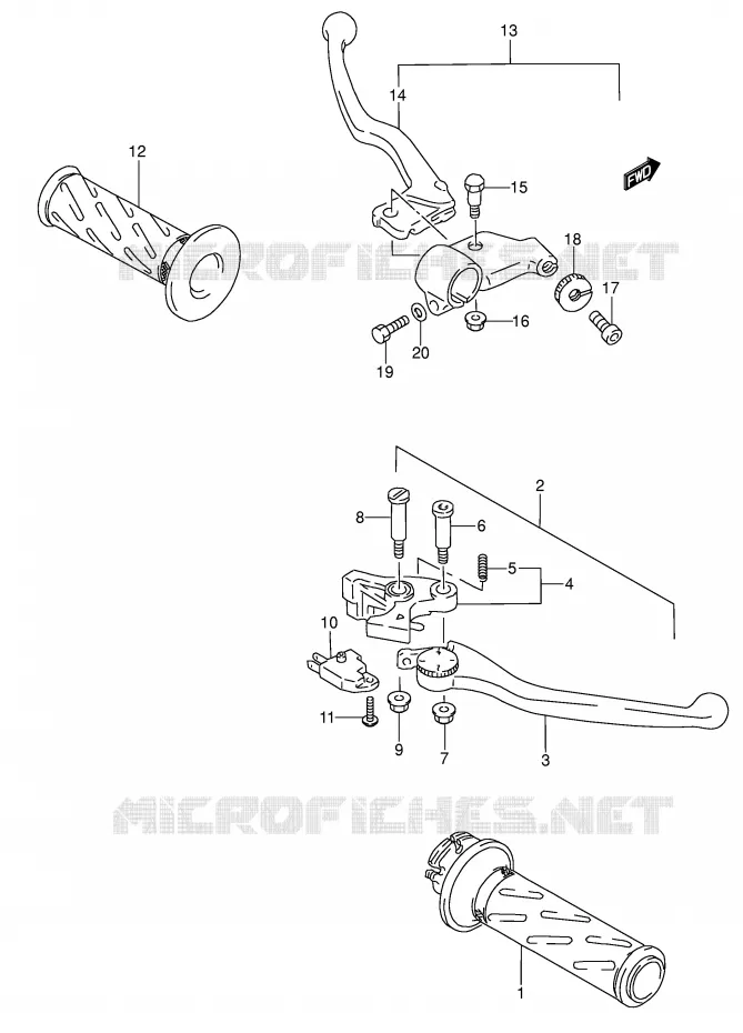 ENSEMBLE LEVIERS - POIGNEES Suzuki MOTO 600 RF 1996  RF600RT(E2)