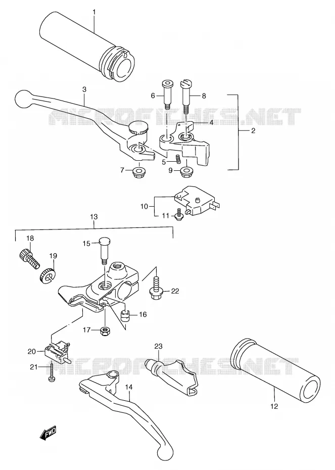 ENSEMBLE LEVIERS - POIGNEES Suzuki MOTO 800 MARAUDER 1997  VZ800V(E2)