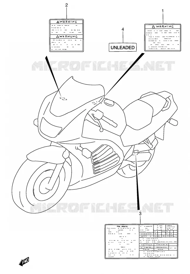 ETIQUETTE (MODELE P/R/S) Suzuki MOTO 600 RF 1997  RF600RUV(E2)