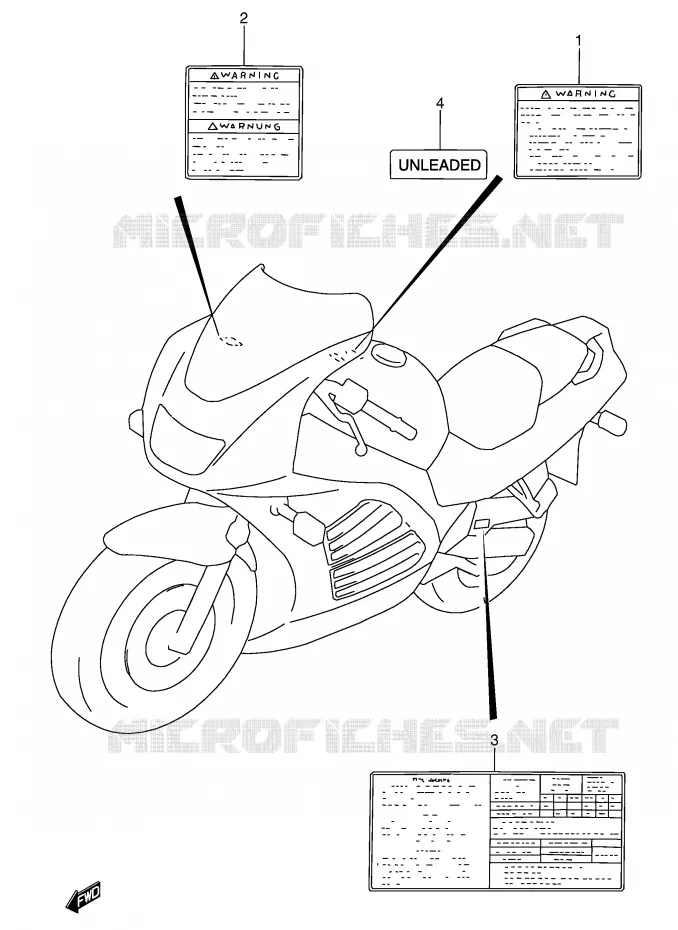 ETIQUETTE (MODELE T/V) Suzuki MOTO 600 RF 1993  RF600RUP(E2)