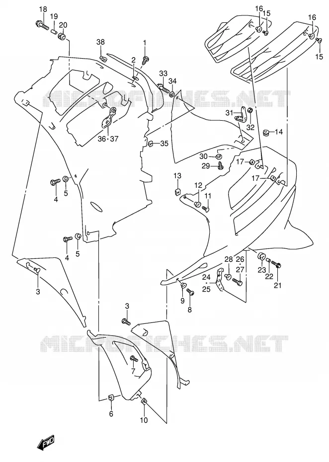 FLANCS DE CARENAGES Suzuki MOTO 600 RF 1996  RF600RT(E2)