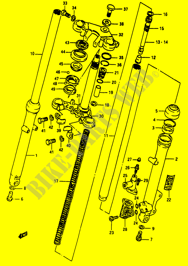 FOURCHE AVANT (MODELE D F.NO.111266~ / MODELE E/F/G/J) pour Suzuki RG 50 1984