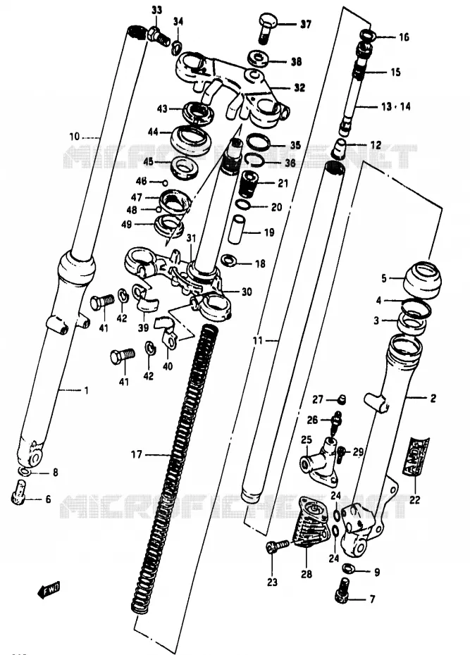 FOURCHE AVANT (MODELE D ~F.NO.111265) Suzuki MOTO 50 RG 1985  RG50F1(D/E/F/1/G/J/K)