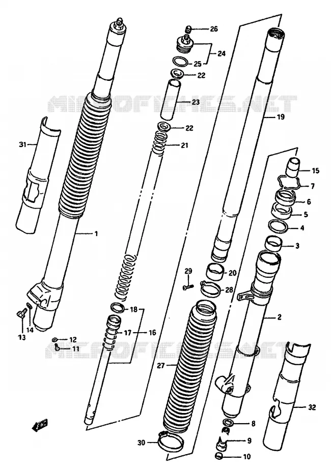 FOURCHE AVANT (MODELE G) Suzuki MOTO 125 RM 1987  RM125H(G/H/J)