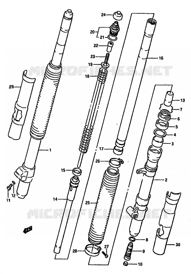 FOURCHE AVANT (MODELE J) Suzuki MOTO 125 RM 1987  RM125H(G/H/J)