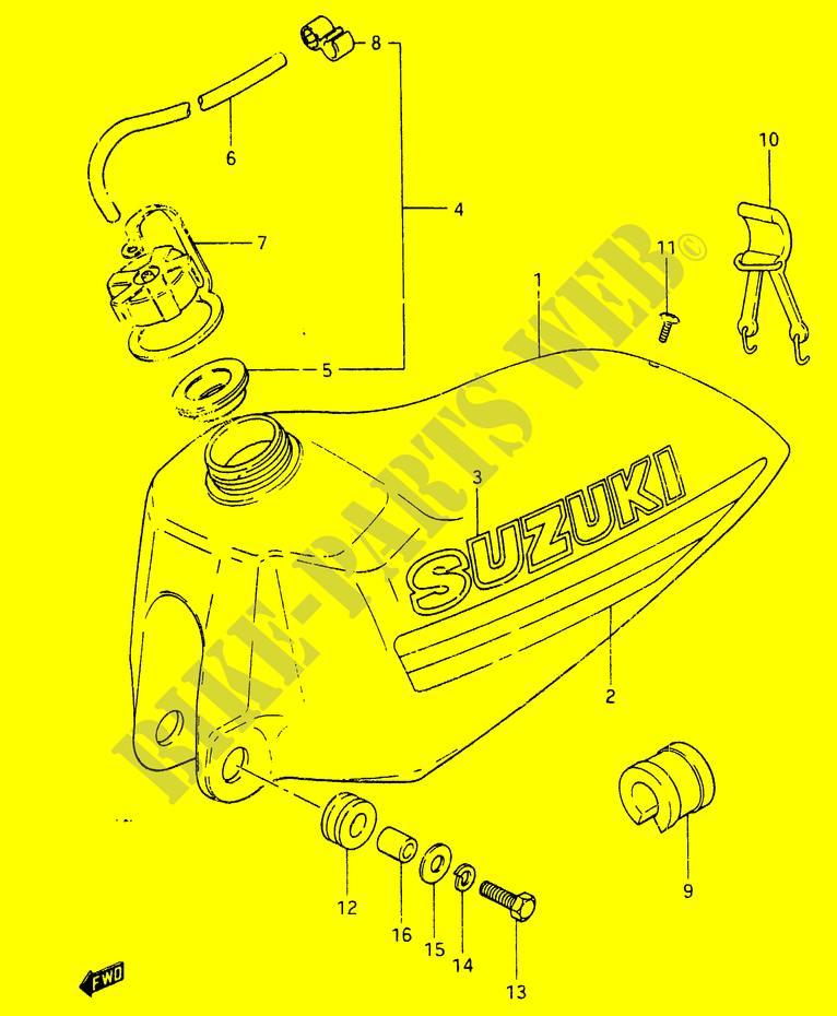 RESERVOIR D'ESSENCE (MODELE X) pour Suzuki RM 465 1982