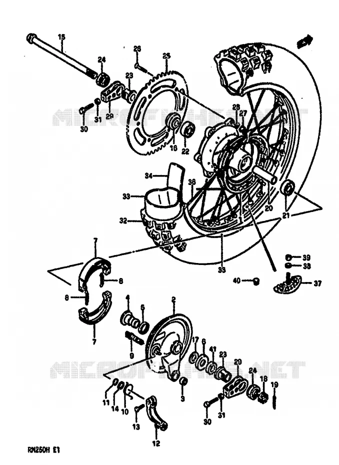 ROUE ARRIERE (MODELE G) Suzuki MOTO 250 RM 1987  RM250H(G/H)
