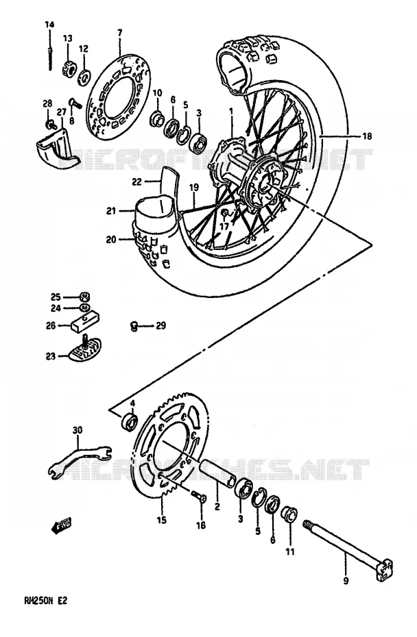 ROUE ARRIERE (MODELE L/M) Suzuki MOTO 250 RM 1992  RM250 N (E02,E04,E24)