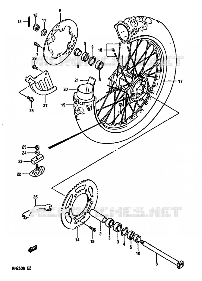 ROUE ARRIERE (MODELE N) Suzuki MOTO 250 RM 1991  RM250M(K/L/M/N)