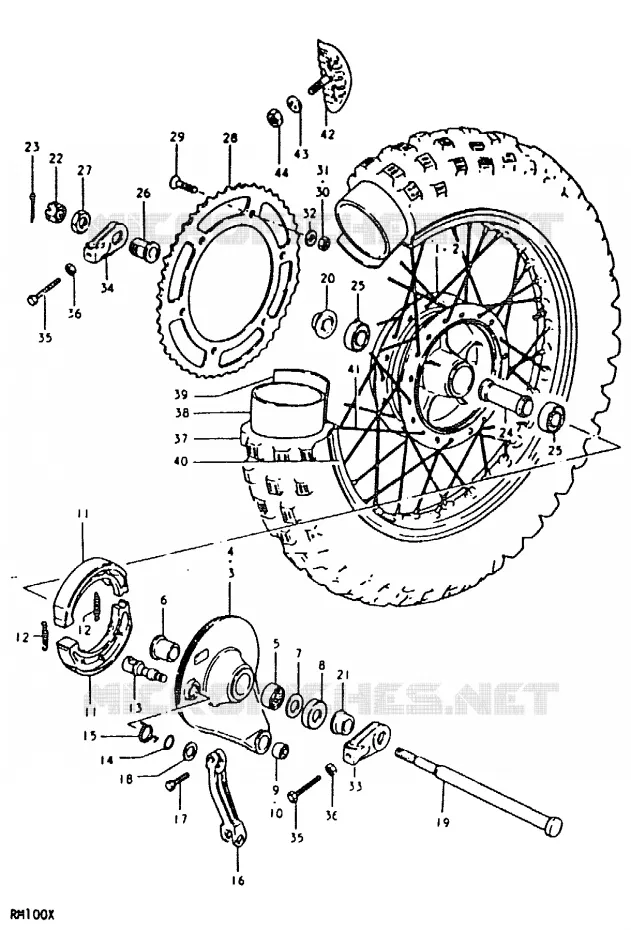 ROUE ARRIERE (RM100N, RM100T) Suzuki MOTO 100 RM 1996  RM100T(N/T/X)