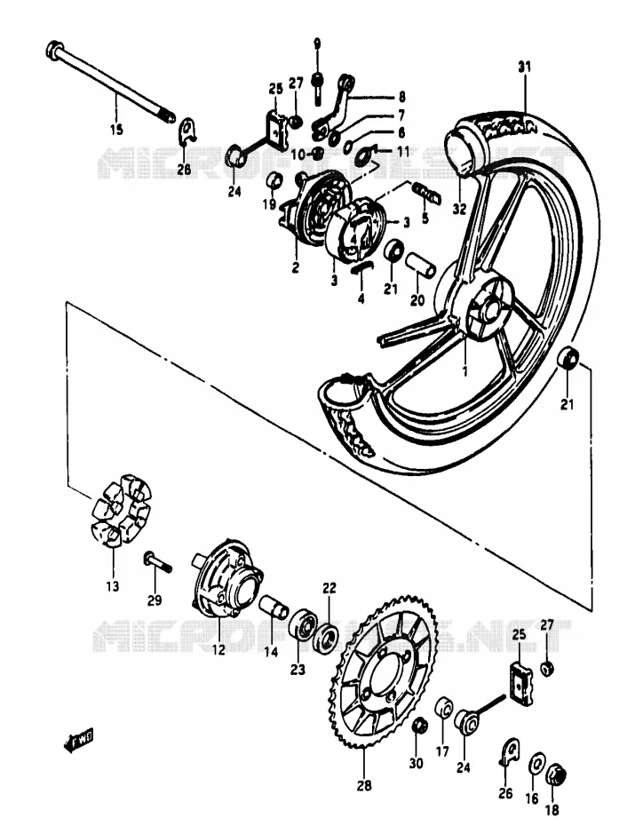 ROUE ARRIERE Suzuki MOTO 50 RG 1985  RG50F1(D/E/F/1/G/J/K)