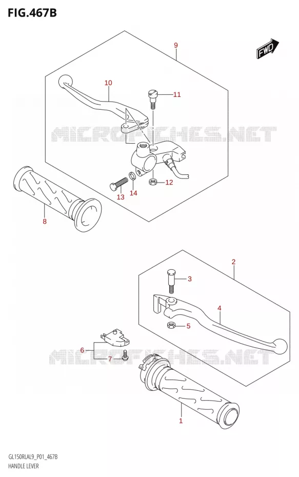 ENSEMBLE LEVIERS - POIGNEES Suzuki MOTO 150 INTRUDER 2019  GL150RLA L9 (P01)