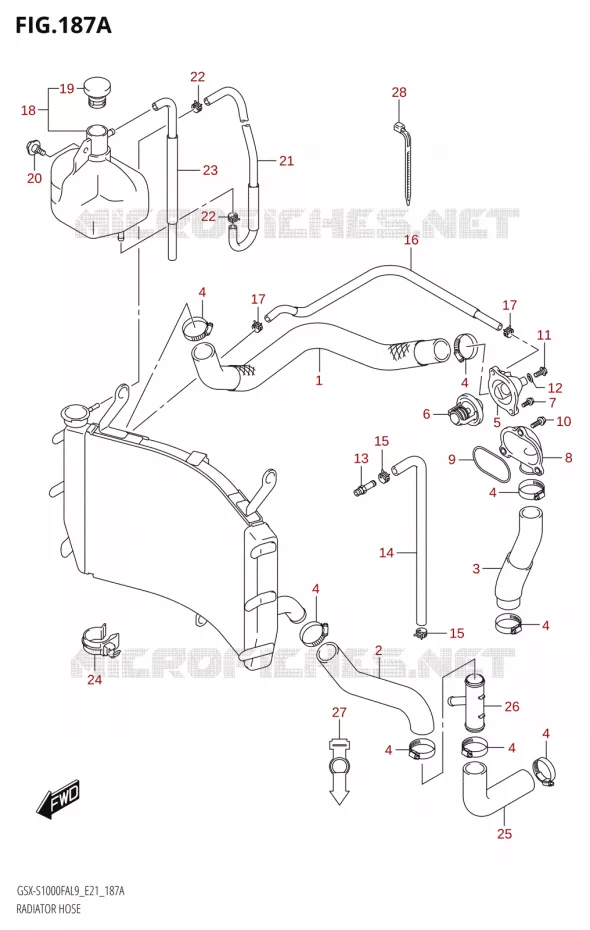 DURITES DE RADIATEUR - VASE D'EXPANSION Suzuki MOTO 1000 GSX-S 2019  GSX-S1000FZAUF L9 (E21)