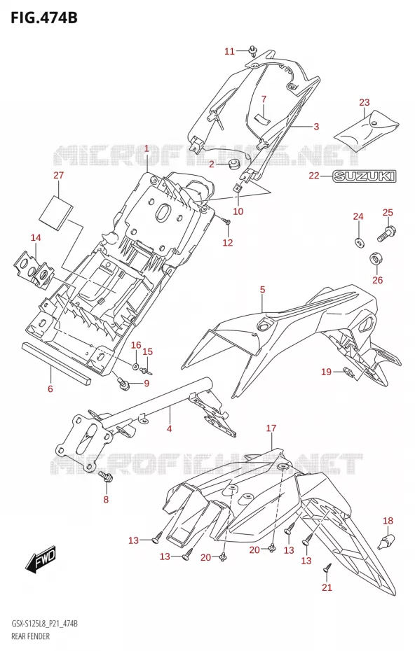 GARDE BOUE ARRIERE25MLX:L8:P21) Suzuki MOTO 125 GSX-S 2018  GSX-S125ML L8 (P21)