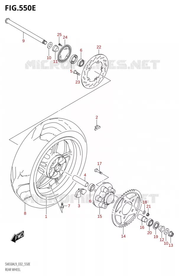 ROUE ARRIERE50AUL9 E02) Suzuki MOTO 650 SV 2019  SV650XA L9 (E02)