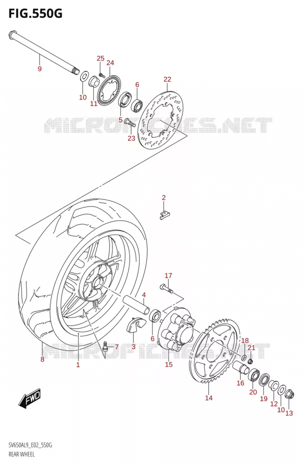 ROUE ARRIERE50XAUL9 E02) Suzuki MOTO 650 SV 2019  SV650XA L9 (E02)