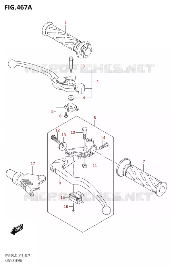 ENSEMBLE LEVIERS - POIGNEES Suzuki MOTO 650 SV 2020  SV650A (E19)