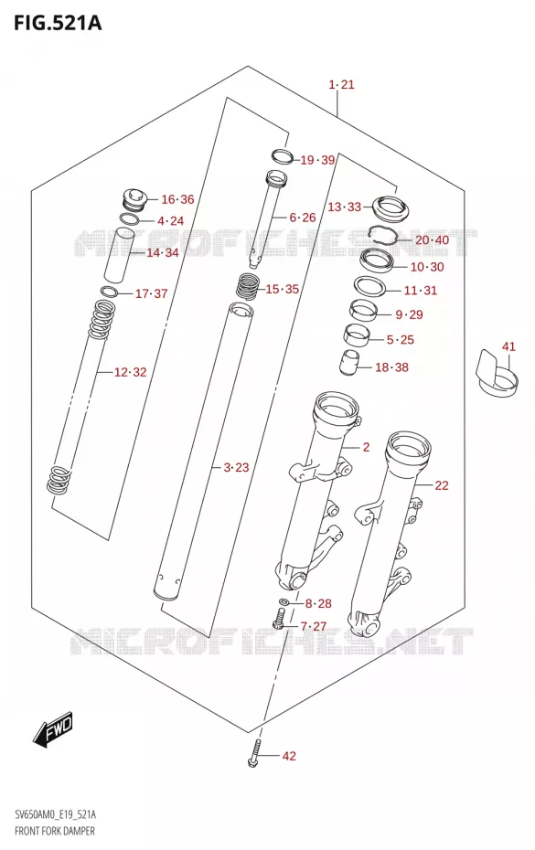 FOURCHE AMORTISSEUR AVT (SV650A,SV650AU) Suzuki MOTO 650 SV 2020  SV650A (E19)