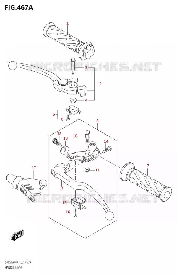 ENSEMBLE LEVIERS - POIGNEES Suzuki MOTO 650 SV 2020  SV650A M0 (E02)
