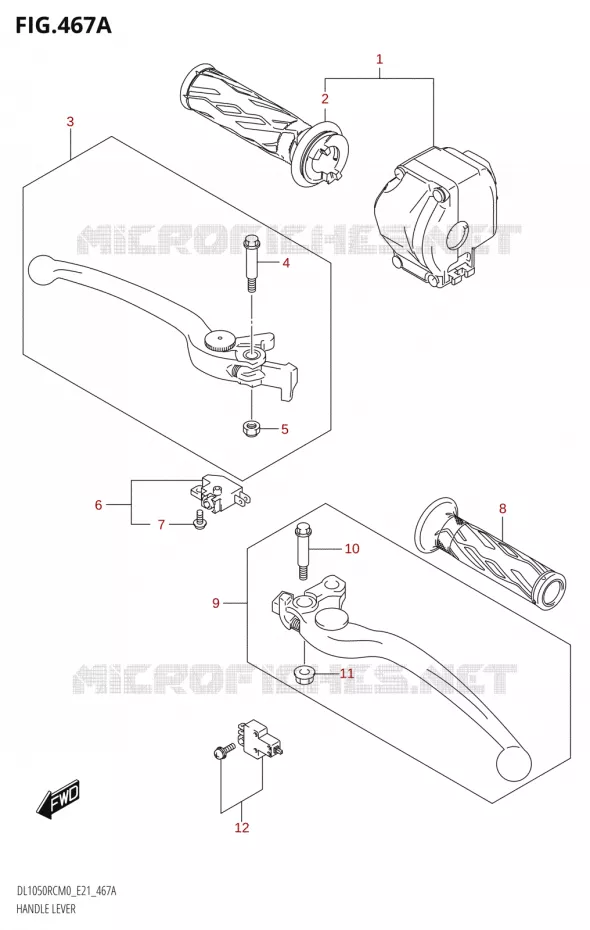 ENSEMBLE LEVIERS - POIGNEES Suzuki MOTO 1050 V-STROM 2020  DL1050RQ M0 (E21)