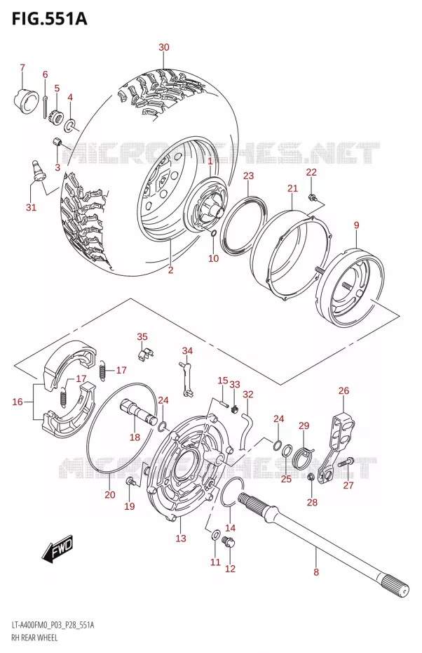 ROUE ARRIERE DROITE00FM0 P03) Suzuki QUAD 400 KINGQUAD 2020  LT-A400F M0 (P28)