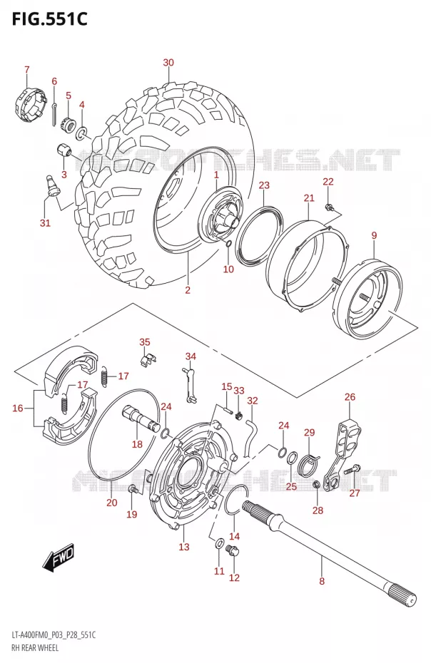 ROUE ARRIERE DROITE00FZM0 P03) Suzuki QUAD 400 KINGQUAD 2020  LT-A400F M0 (P28)