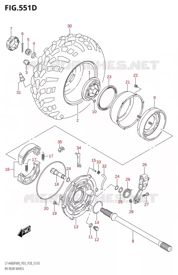 ROUE ARRIERE DROITE00FZM0 P28) Suzuki QUAD 400 KINGQUAD 2020  LT-A400F M0 (P28)