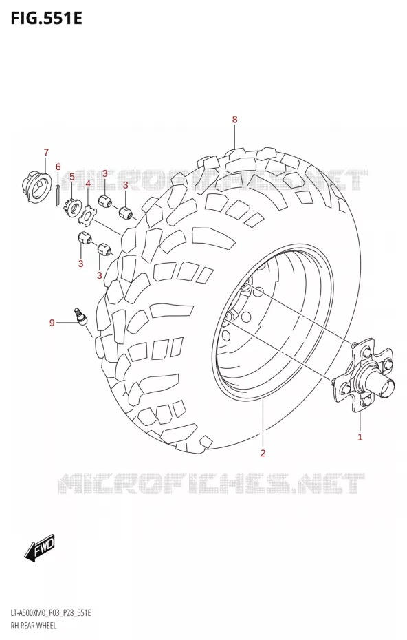 ROUE ARRIERE DROITE00XPM0 P28) Suzuki QUAD 500 KINGQUAD 2020  LT-A500X / XP / XPZ M0 (P03,P28,P33)