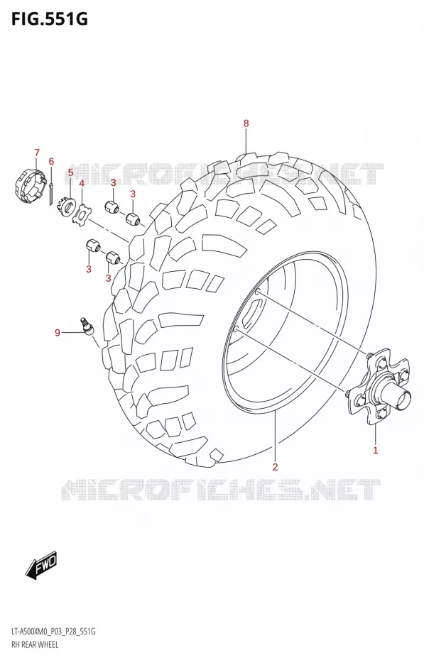 ROUE ARRIERE DROITE00XPZM0 P03) Suzuki QUAD 500 KINGQUAD 2020  LT-A500X / XP / XPZ M0 (P03,P28,P33)