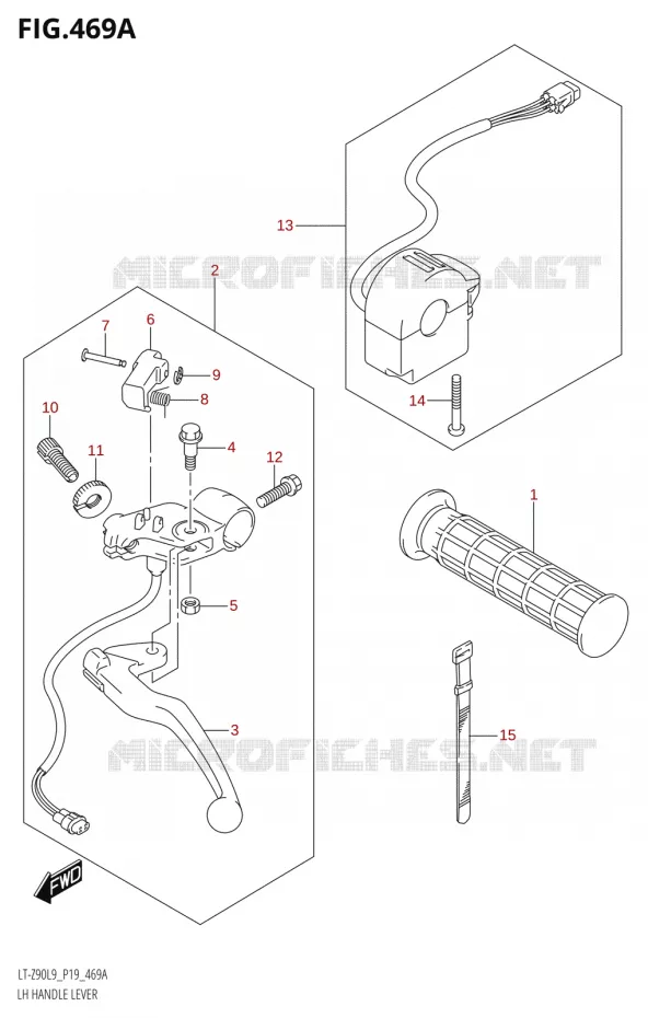 ENSEMBLE LEVIER - POIGNEE GAUCHE Suzuki QUAD 90 QUADSPORT 2019  LT-Z90 L9 (P19)