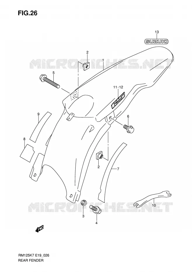 GARDE BOUE ARRIERE Suzuki MOTO 125 RM 2012  RM125K8(P19)