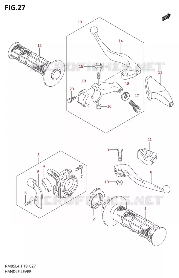 ENSEMBLE LEVIERS - POIGNEES Suzuki MOTO 85 RM 2014  RM85 L4 (P19)