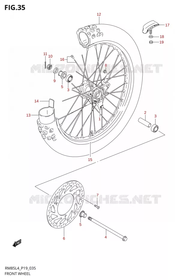 ROUE AVANT (RM85L4 P19) Suzuki MOTO 85 RM 2014  RM85L L4 (P19)